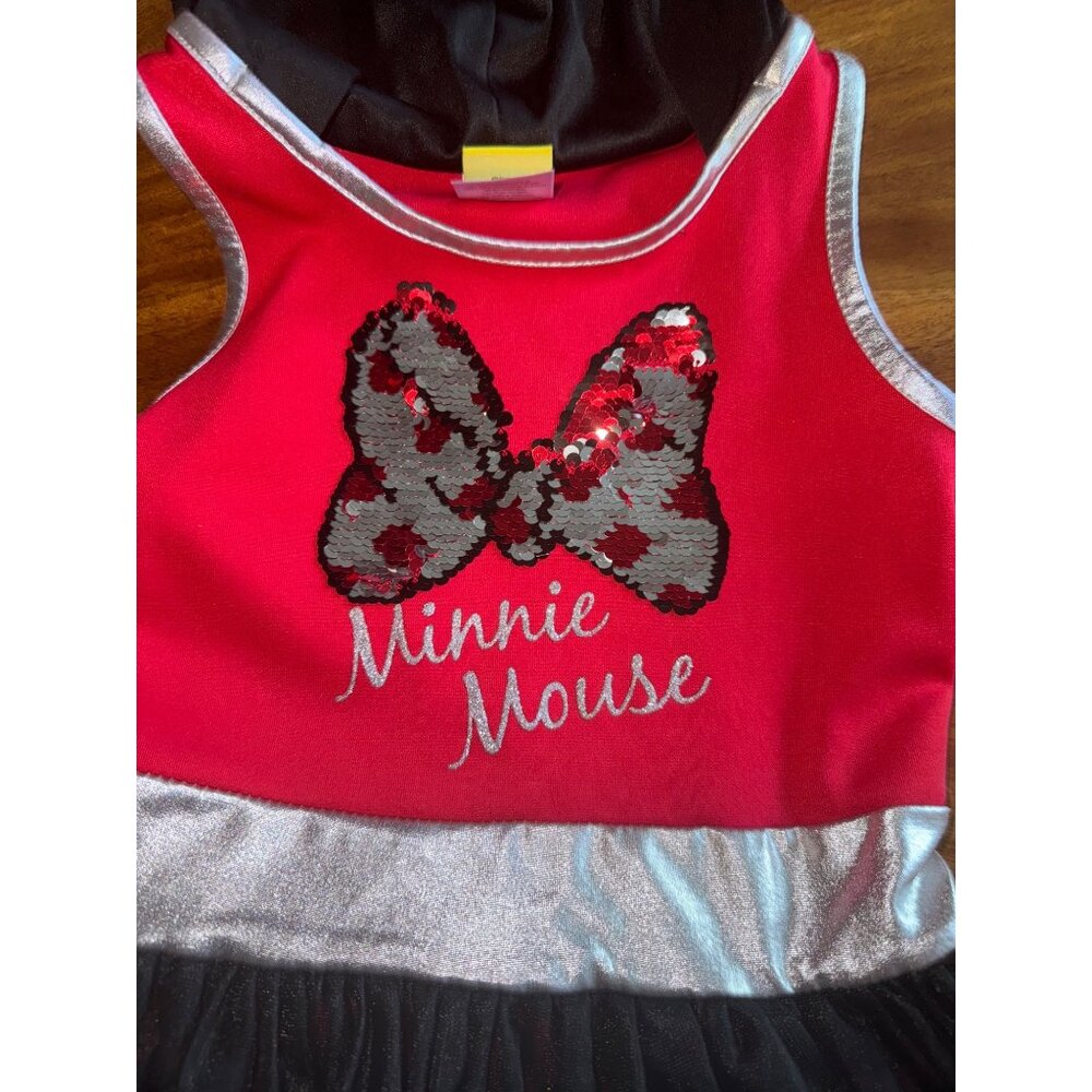 Cute DISNEY Minnie Mouse Squine Tulle Fluffy Girls Hoody Dress - Size XS (4-5) - Picture 3 of 5